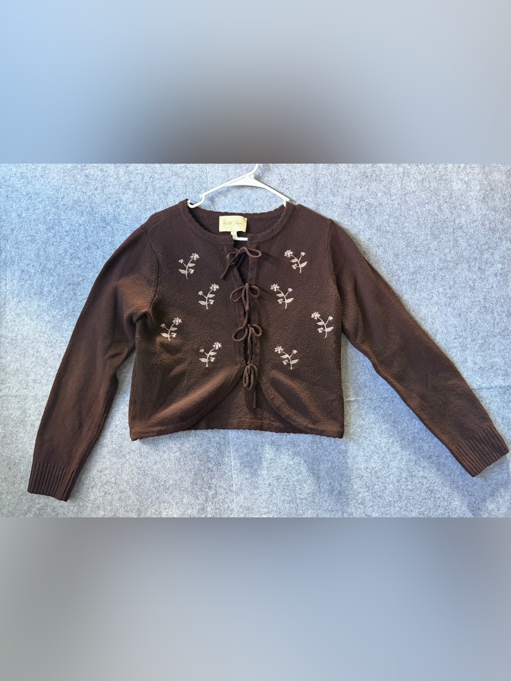 Cute Brown Tie-Front Floral Cardigan Sweater
